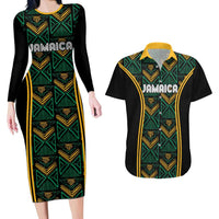 Jamaica Reggae Boyz Custom Couples Matching Long Sleeve Bodycon Dress and Hawaiian Shirt Ethnic Motifs LT7 - Wonder Print Shop