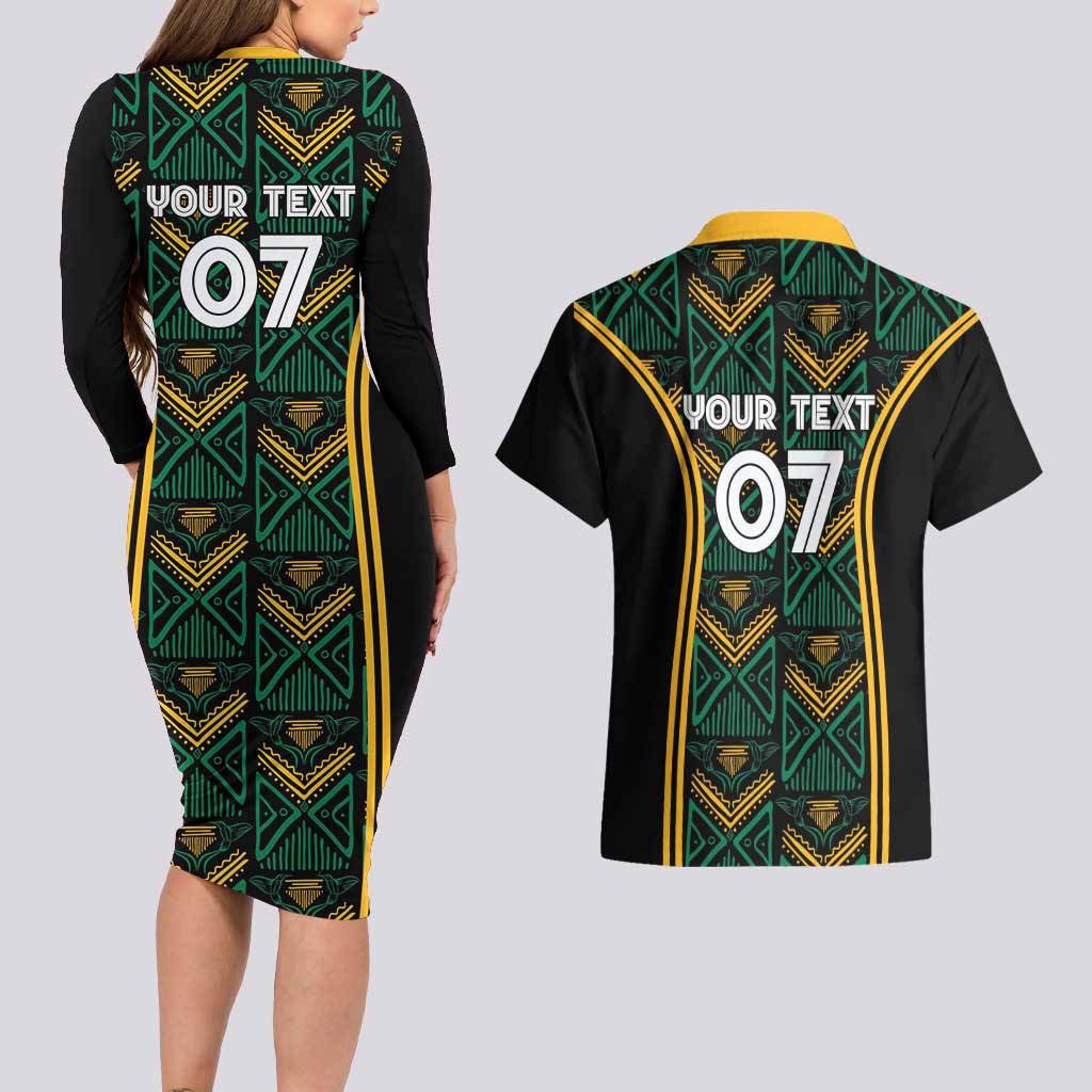 Jamaica Reggae Boyz Custom Couples Matching Long Sleeve Bodycon Dress and Hawaiian Shirt Ethnic Motifs LT7 - Wonder Print Shop