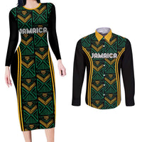 Jamaica Reggae Boyz Custom Couples Matching Long Sleeve Bodycon Dress and Long Sleeve Button Shirt Ethnic Motifs LT7 - Wonder Print Shop
