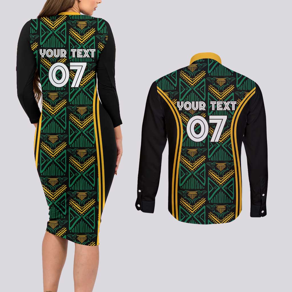 Jamaica Reggae Boyz Custom Couples Matching Long Sleeve Bodycon Dress and Long Sleeve Button Shirt Ethnic Motifs LT7 - Wonder Print Shop