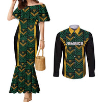 Jamaica Reggae Boyz Custom Couples Matching Mermaid Dress and Long Sleeve Button Shirt Ethnic Motifs