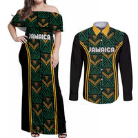 Jamaica Reggae Boyz Custom Couples Matching Off Shoulder Maxi Dress and Long Sleeve Button Shirt Ethnic Motifs LT7 - Wonder Print Shop