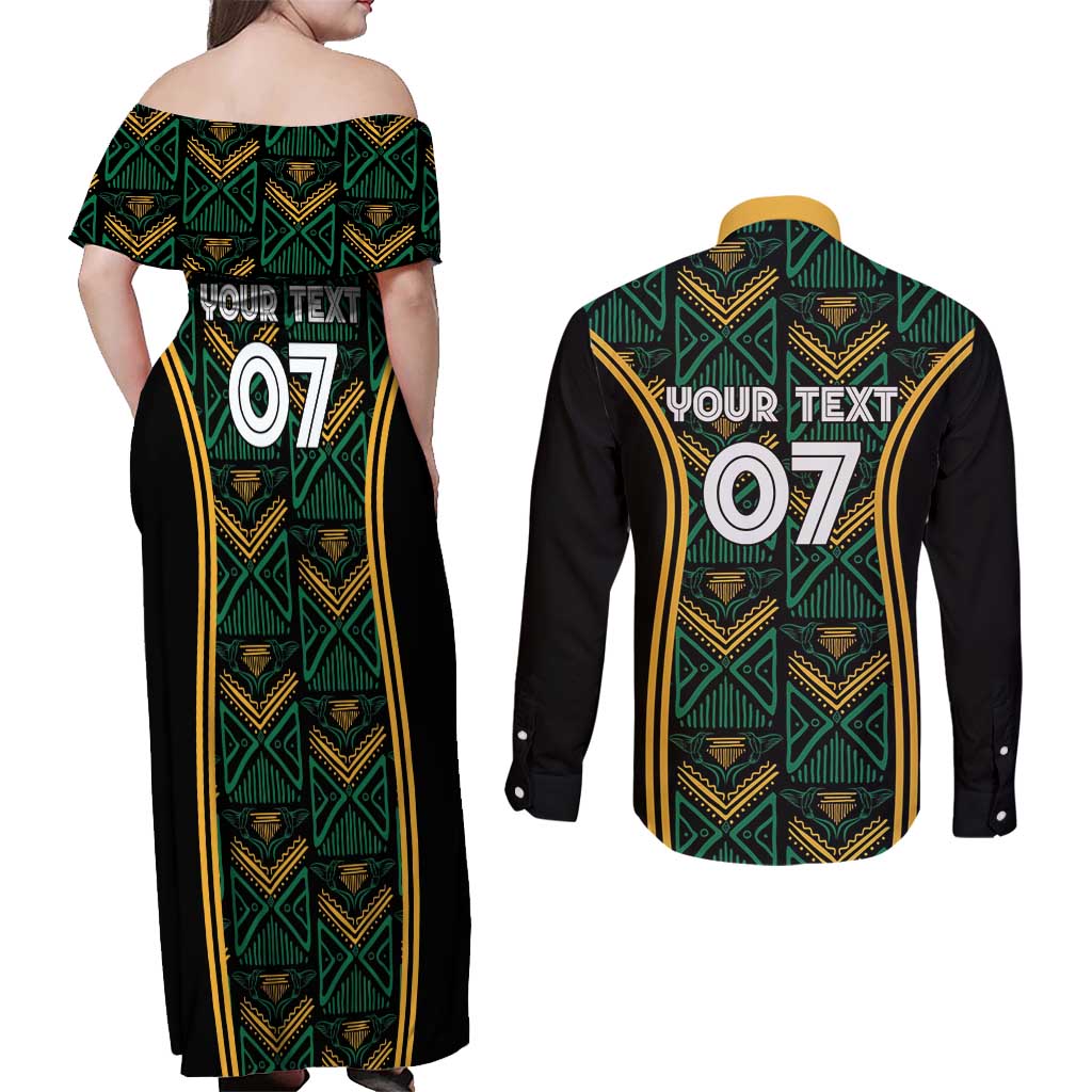 Jamaica Reggae Boyz Custom Couples Matching Off Shoulder Maxi Dress and Long Sleeve Button Shirt Ethnic Motifs LT7 - Wonder Print Shop