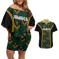 Jamaica Reggae Boyz Custom Couples Matching Off Shoulder Short Dress and Hawaiian Shirt Ethnic Motifs LT7 - Wonder Print Shop
