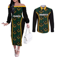 Jamaica Reggae Boyz Custom Couples Matching Off The Shoulder Long Sleeve Dress and Long Sleeve Button Shirt Ethnic Motifs