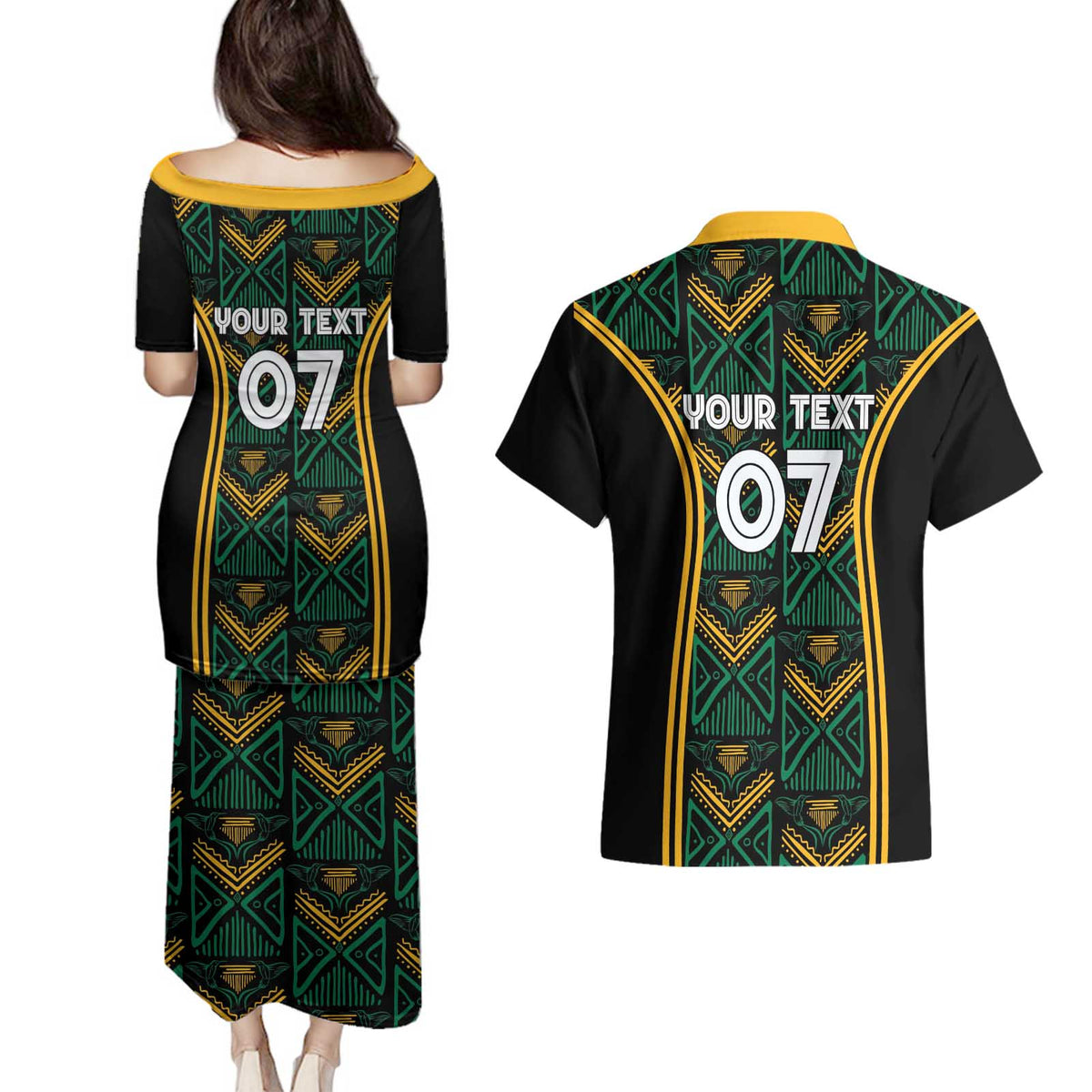 Jamaica Reggae Boyz Custom Couples Matching Puletasi and Hawaiian Shirt Ethnic Motifs LT7 - Wonder Print Shop