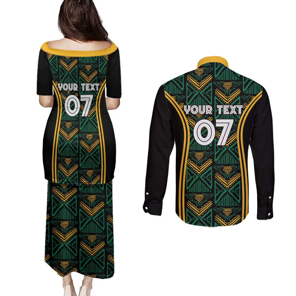 Jamaica Reggae Boyz Custom Couples Matching Puletasi and Long Sleeve Button Shirt Ethnic Motifs LT7 - Wonder Print Shop
