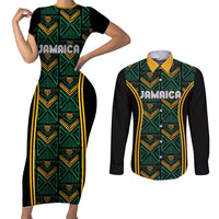 Jamaica Reggae Boyz Custom Couples Matching Short Sleeve Bodycon Dress and Long Sleeve Button Shirt Ethnic Motifs LT7 - Wonder Print Shop