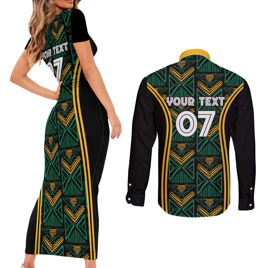 Jamaica Reggae Boyz Custom Couples Matching Short Sleeve Bodycon Dress and Long Sleeve Button Shirt Ethnic Motifs LT7 - Wonder Print Shop
