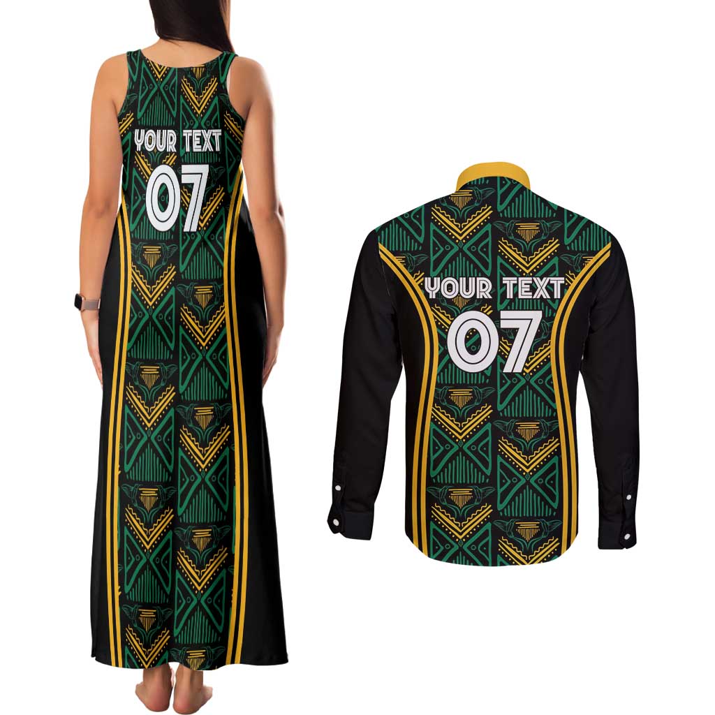 Jamaica Reggae Boyz Custom Couples Matching Tank Maxi Dress and Long Sleeve Button Shirt Ethnic Motifs LT7 - Wonder Print Shop