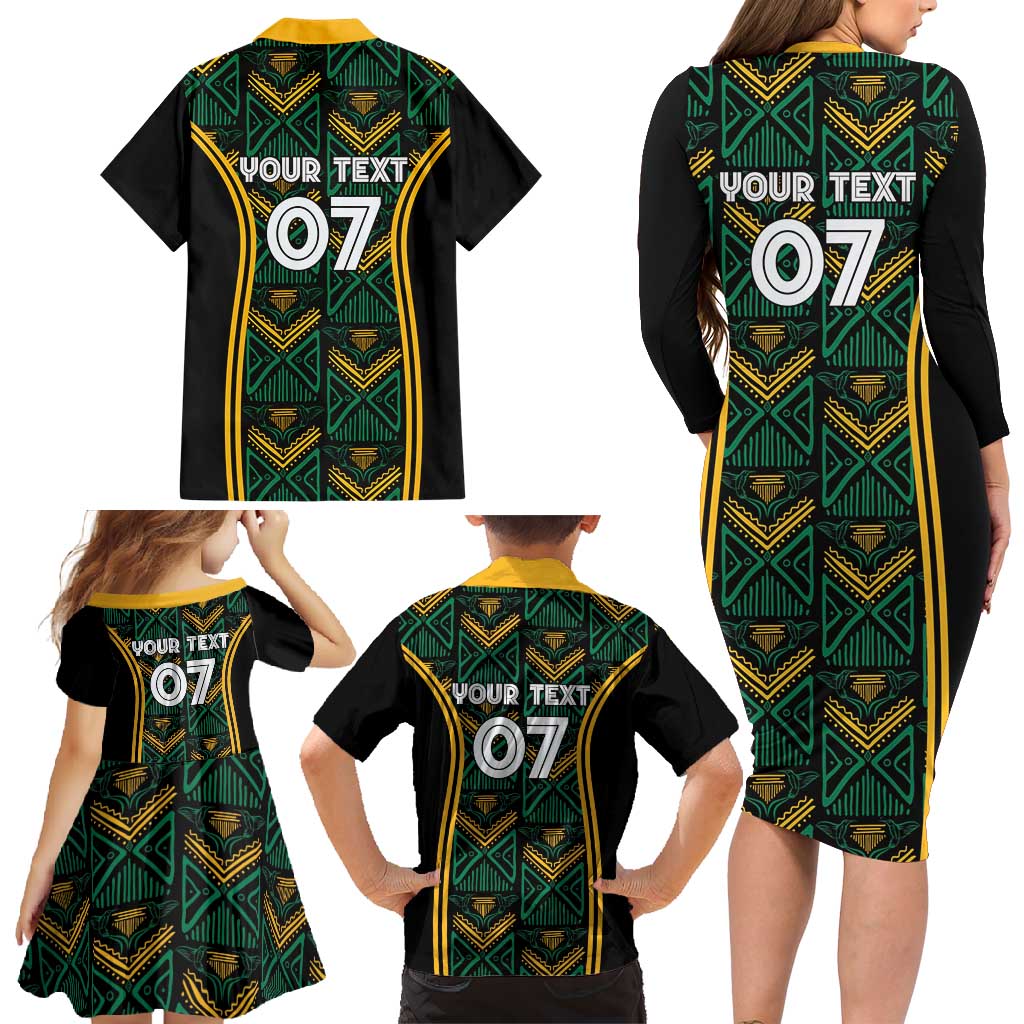 Jamaica Reggae Boyz Custom Family Matching Long Sleeve Bodycon Dress and Hawaiian Shirt Ethnic Motifs LT7 - Wonder Print Shop