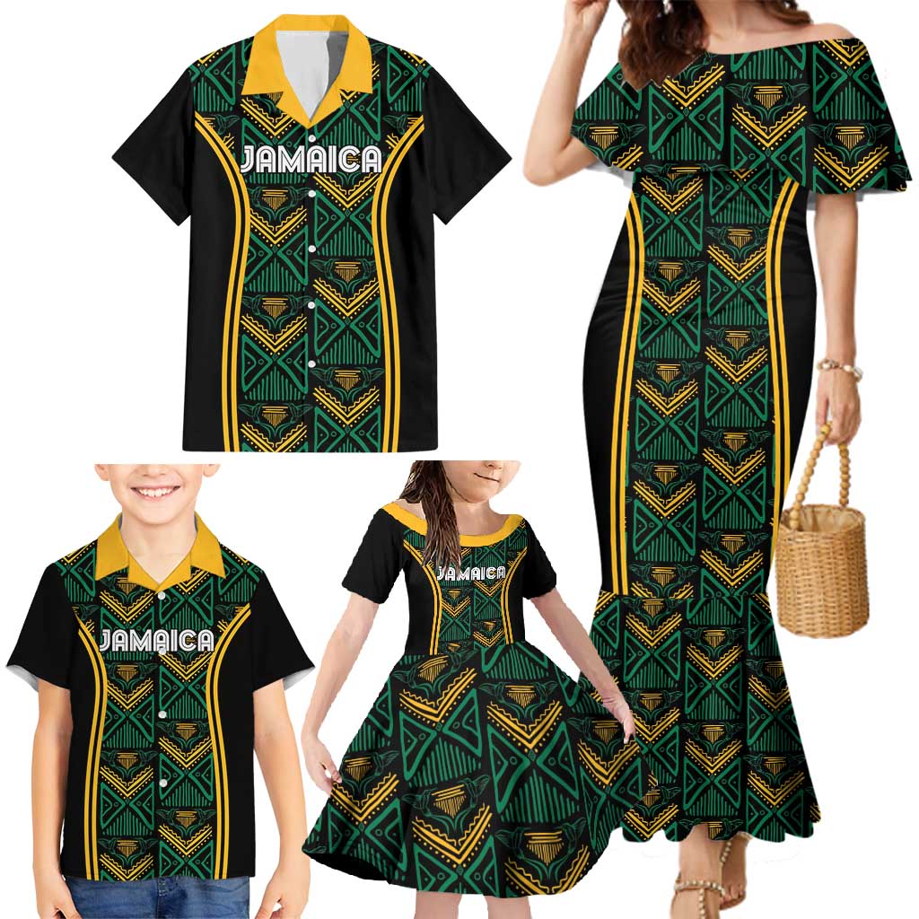 Jamaica Reggae Boyz Custom Family Matching Mermaid Dress and Hawaiian Shirt Ethnic Motifs LT7 - Wonder Print Shop
