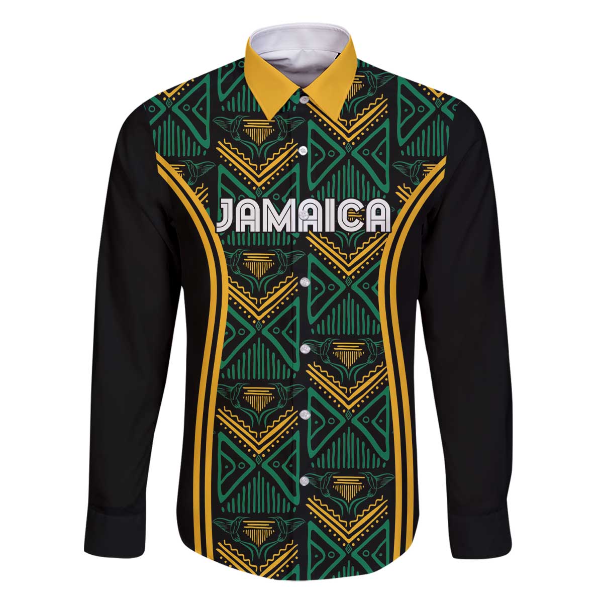 Jamaica Reggae Boyz Custom Family Matching Off The Shoulder Long Sleeve Dress and Hawaiian Shirt Ethnic Motifs - Wonder Print Shop