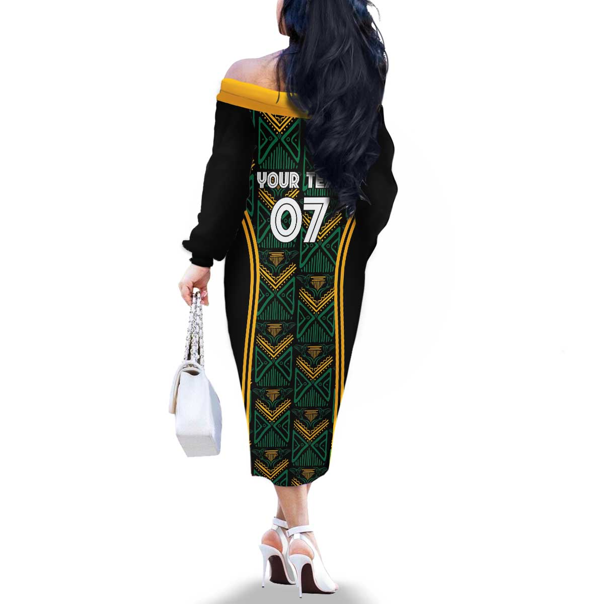 Jamaica Reggae Boyz Custom Family Matching Off The Shoulder Long Sleeve Dress and Hawaiian Shirt Ethnic Motifs - Wonder Print Shop