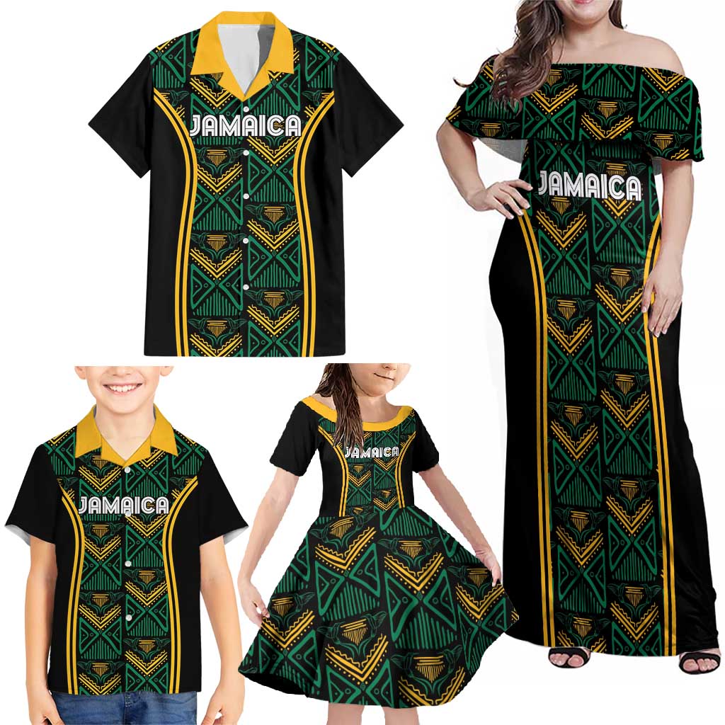 Jamaica Reggae Boyz Custom Family Matching Off Shoulder Maxi Dress and Hawaiian Shirt Ethnic Motifs LT7 - Wonder Print Shop