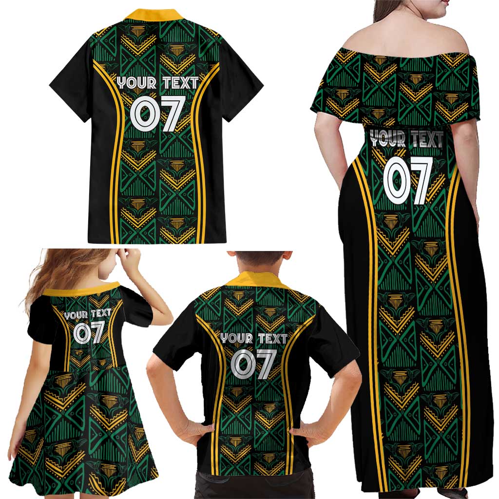 Jamaica Reggae Boyz Custom Family Matching Off Shoulder Maxi Dress and Hawaiian Shirt Ethnic Motifs LT7 - Wonder Print Shop