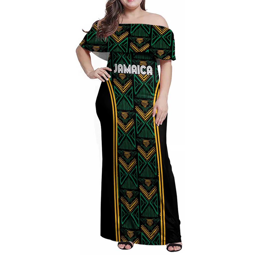 Jamaica Reggae Boyz Custom Family Matching Off Shoulder Maxi Dress and Hawaiian Shirt Ethnic Motifs LT7 - Wonder Print Shop