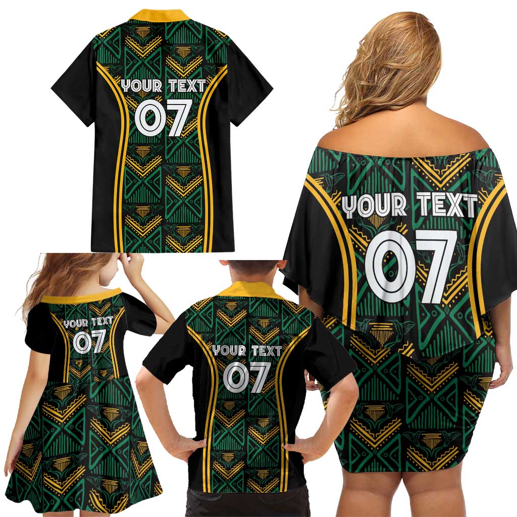 Jamaica Reggae Boyz Custom Family Matching Off Shoulder Short Dress and Hawaiian Shirt Ethnic Motifs LT7 - Wonder Print Shop