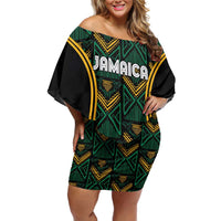 Jamaica Reggae Boyz Custom Family Matching Off Shoulder Short Dress and Hawaiian Shirt Ethnic Motifs LT7 - Wonder Print Shop
