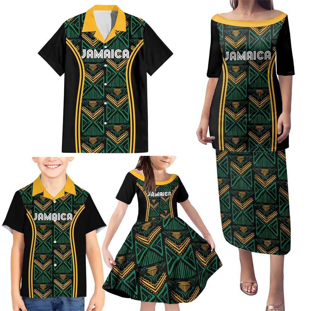 Jamaica Reggae Boyz Custom Family Matching Puletasi and Hawaiian Shirt Ethnic Motifs - Wonder Print Shop