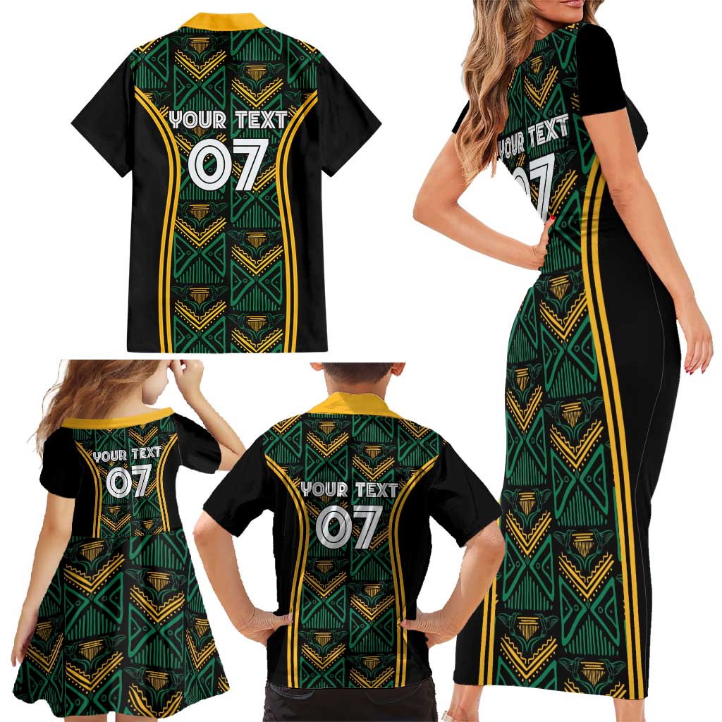 Jamaica Reggae Boyz Custom Family Matching Short Sleeve Bodycon Dress and Hawaiian Shirt Ethnic Motifs - Wonder Print Shop