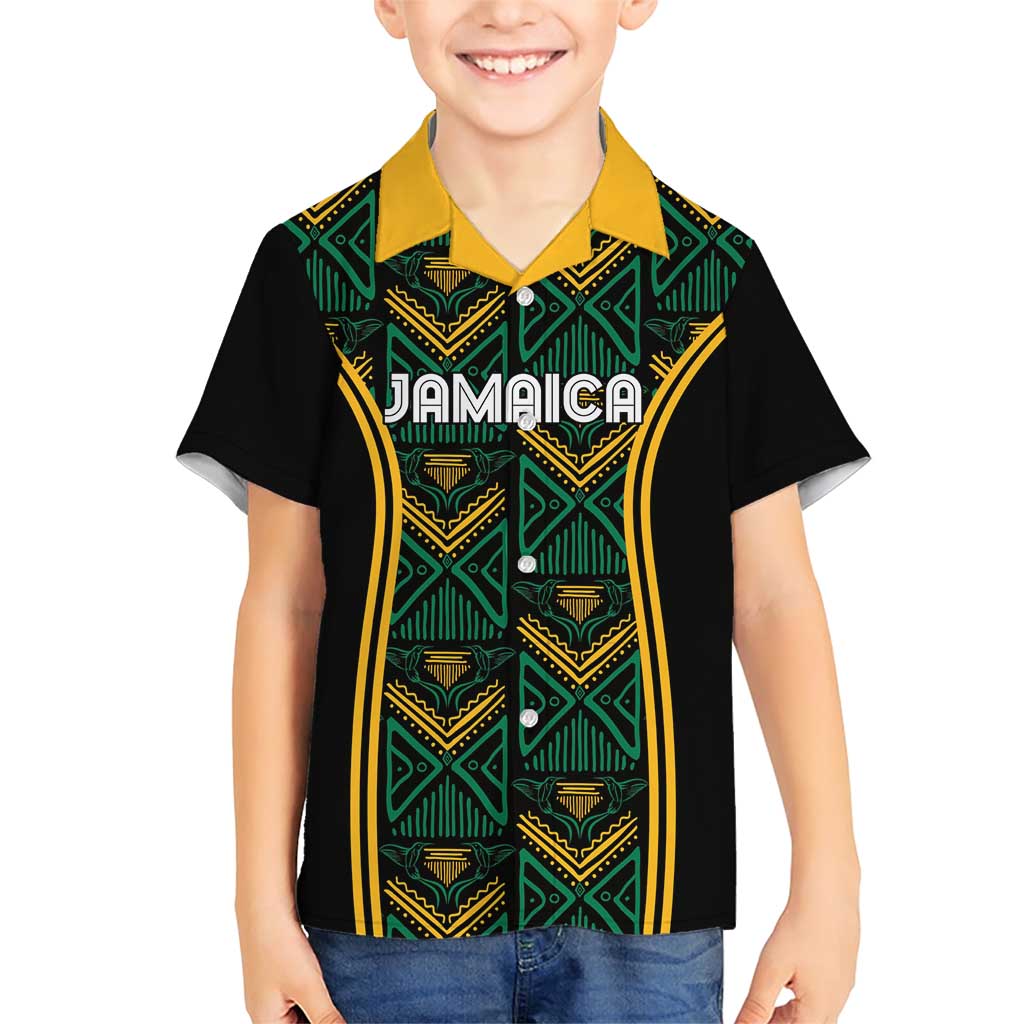 Jamaica Reggae Boyz Custom Family Matching Short Sleeve Bodycon Dress and Hawaiian Shirt Ethnic Motifs - Wonder Print Shop