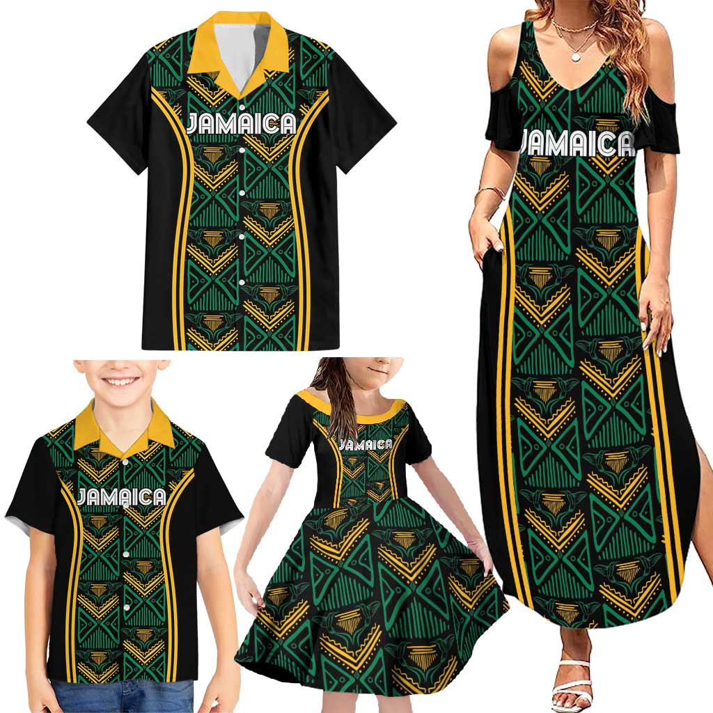 Jamaica Reggae Boyz Custom Family Matching Summer Maxi Dress and Hawaiian Shirt Ethnic Motifs - Wonder Print Shop