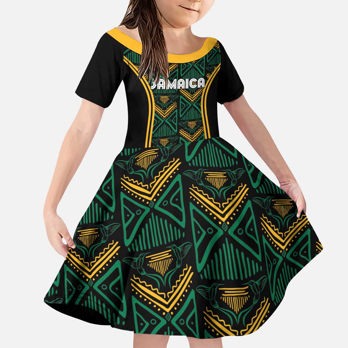 Jamaica Reggae Boyz Custom Kid Short Sleeve Dress Ethnic Motifs - Wonder Print Shop