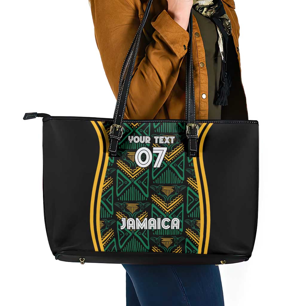 Jamaica Reggae Boyz Custom Leather Tote Bag Ethnic Motifs - Wonder Print Shop