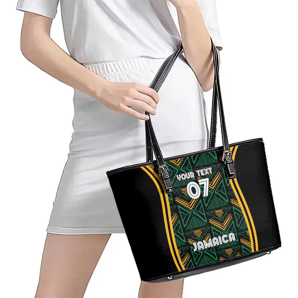 Jamaica Reggae Boyz Custom Leather Tote Bag Ethnic Motifs - Wonder Print Shop