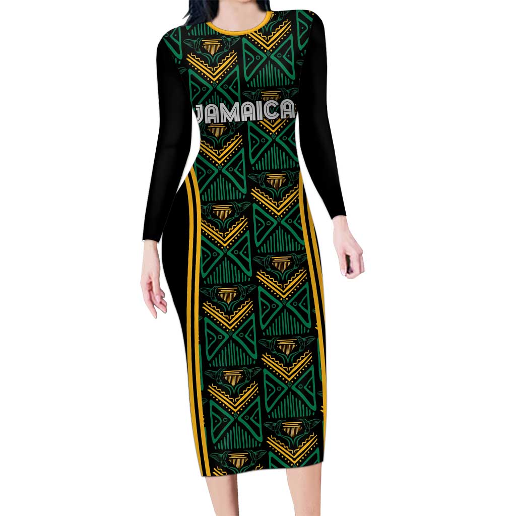 Jamaica Reggae Boyz Custom Long Sleeve Bodycon Dress Ethnic Motifs - Wonder Print Shop