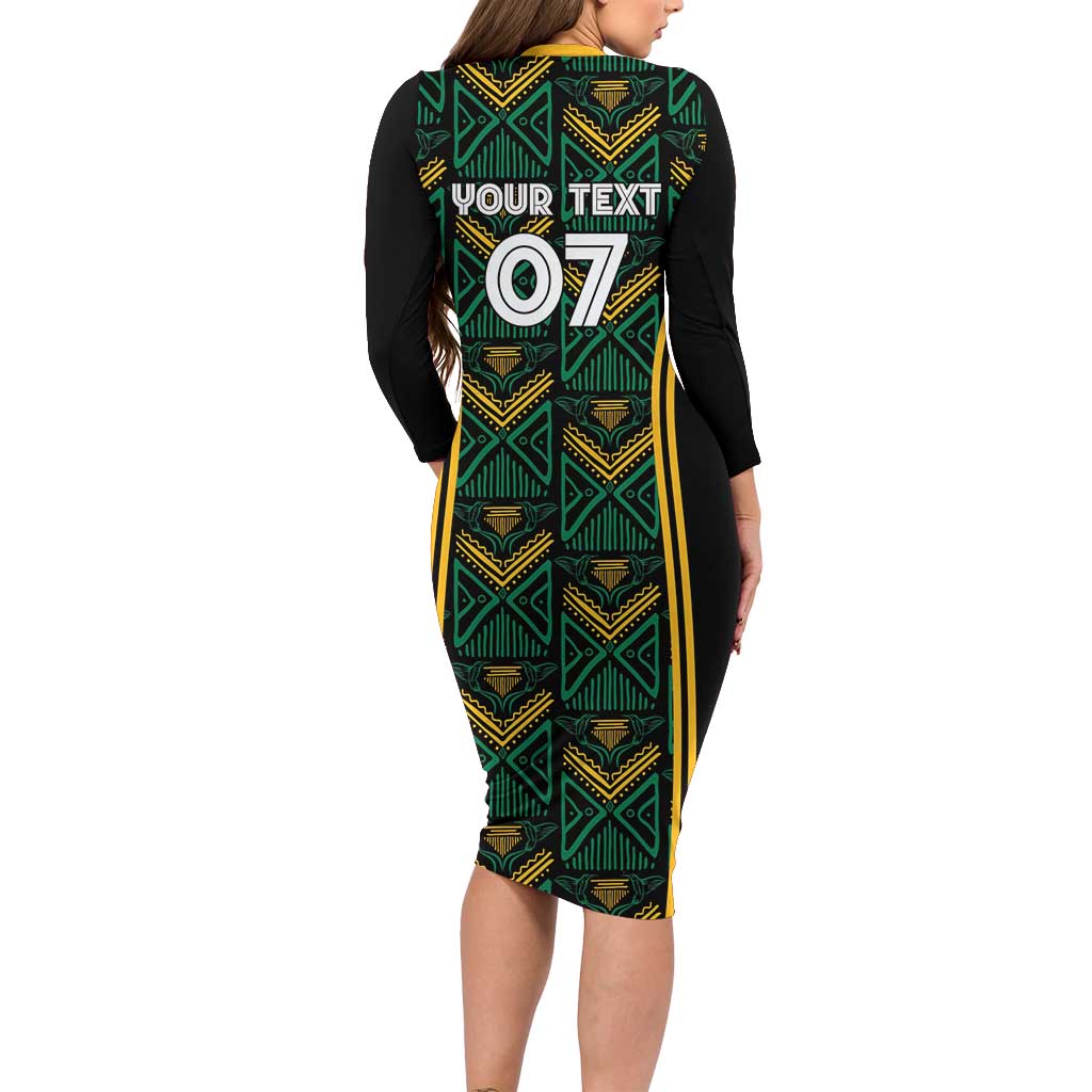 Jamaica Reggae Boyz Custom Long Sleeve Bodycon Dress Ethnic Motifs - Wonder Print Shop