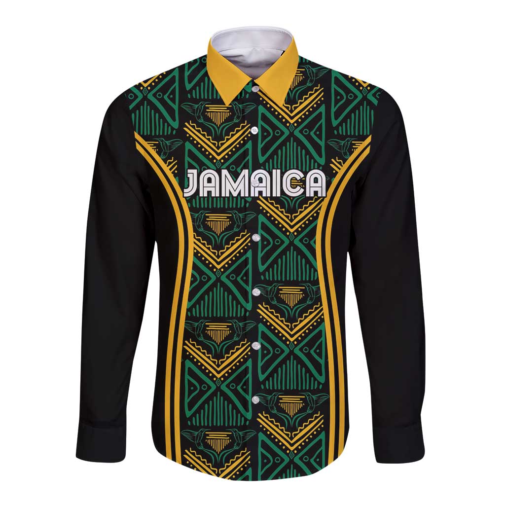 Jamaica Reggae Boyz Custom Long Sleeve Button Shirt Ethnic Motifs - Wonder Print Shop