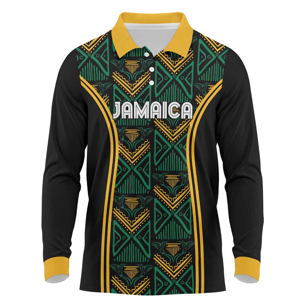 Jamaica Reggae Boyz Custom Long Sleeve Polo Shirt Ethnic Motifs - Wonder Print Shop
