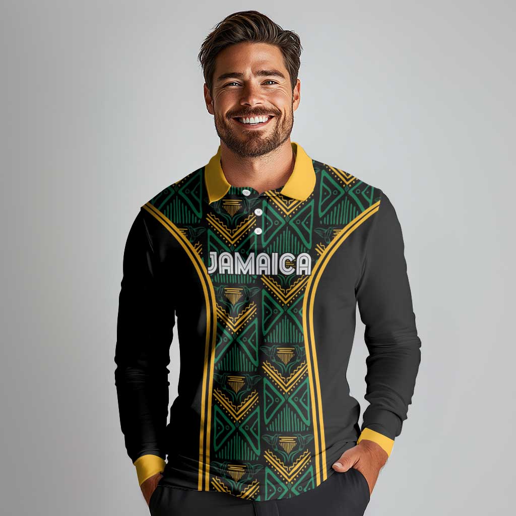 Jamaica Reggae Boyz Custom Long Sleeve Polo Shirt Ethnic Motifs - Wonder Print Shop