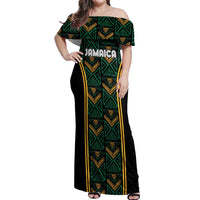 Jamaica Reggae Boyz Custom Off Shoulder Maxi Dress Ethnic Motifs - Wonder Print Shop