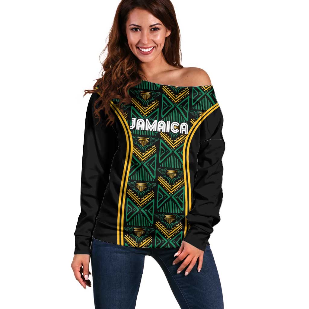 Jamaica Reggae Boyz Custom Off Shoulder Sweater Ethnic Motifs - Wonder Print Shop