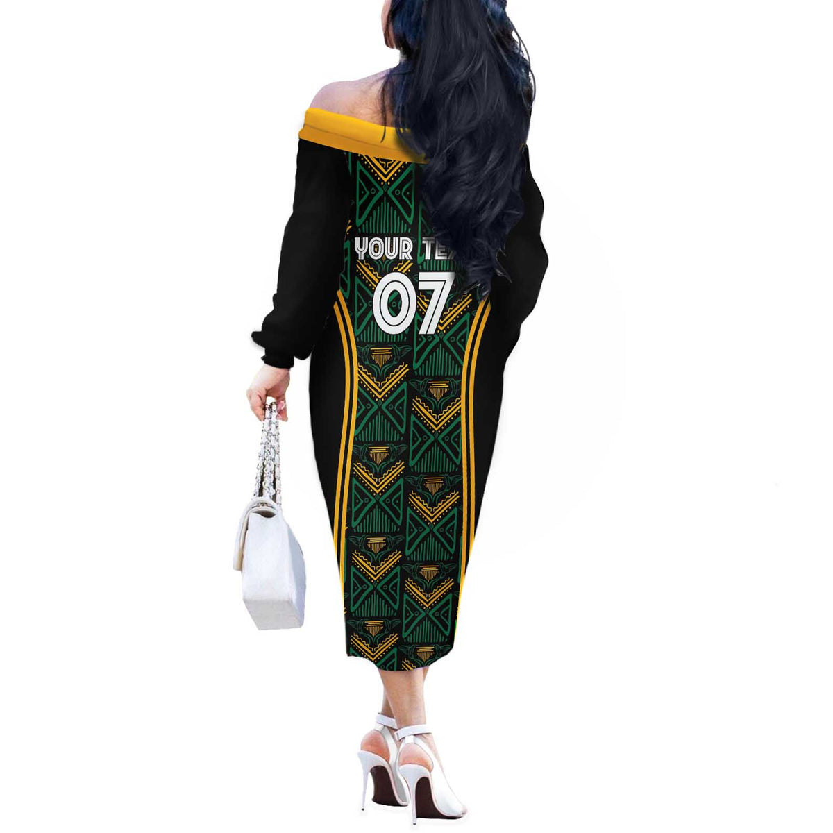 Jamaica Reggae Boyz Custom Off The Shoulder Long Sleeve Dress Ethnic Motifs - Wonder Print Shop