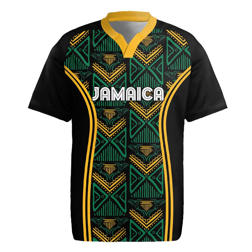 Jamaica Reggae Boyz Custom Rugby Jersey Ethnic Motifs - Wonder Print Shop