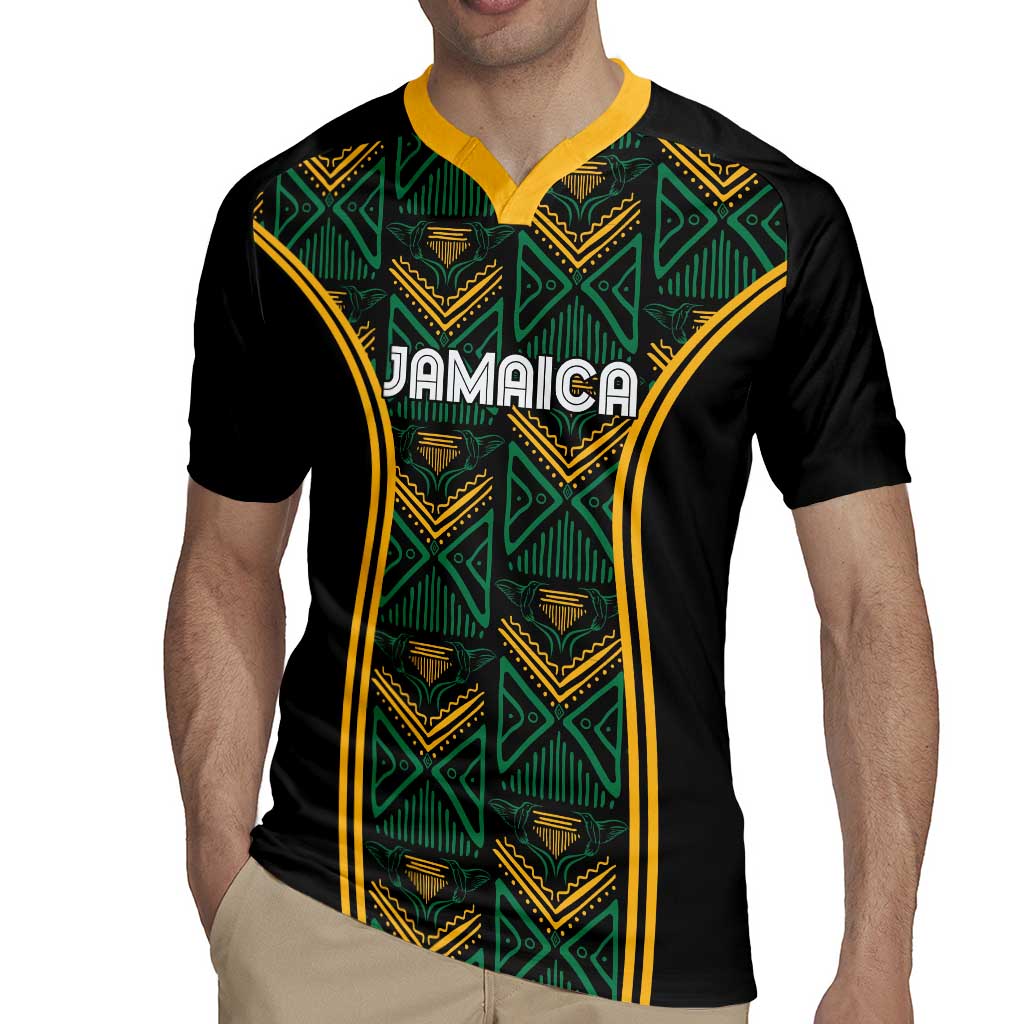 Jamaica Reggae Boyz Custom Rugby Jersey Ethnic Motifs - Wonder Print Shop