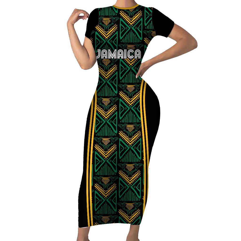 Jamaica Reggae Boyz Custom Short Sleeve Bodycon Dress Ethnic Motifs - Wonder Print Shop