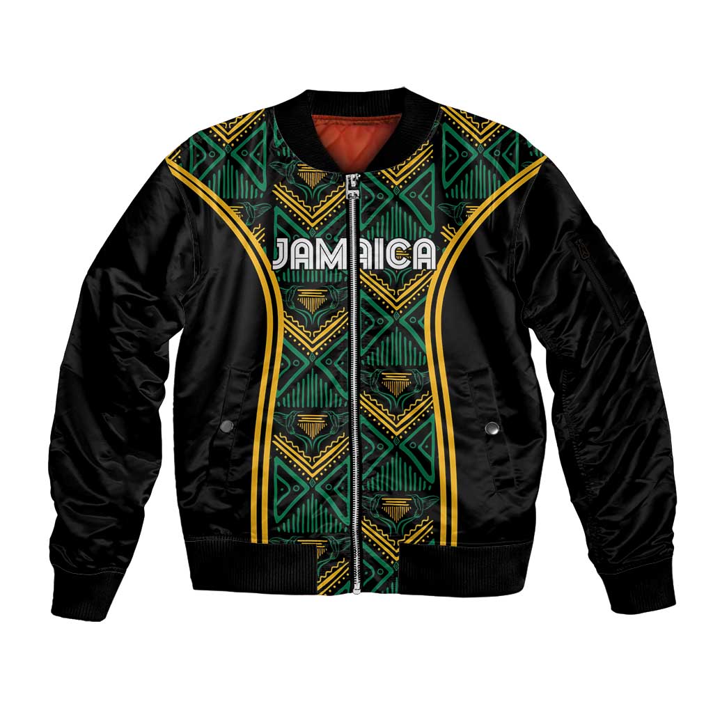 Jamaica Reggae Boyz Custom Sleeve Zip Bomber Jacket Ethnic Motifs - Wonder Print Shop