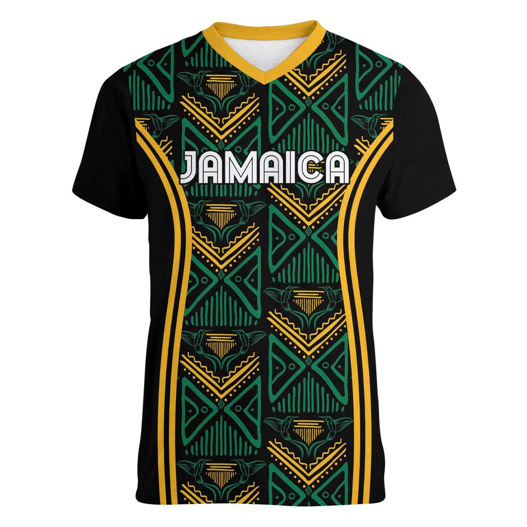 Jamaica Reggae Boyz Custom Women V-Neck T-Shirt Ethnic Motifs - Wonder Print Shop