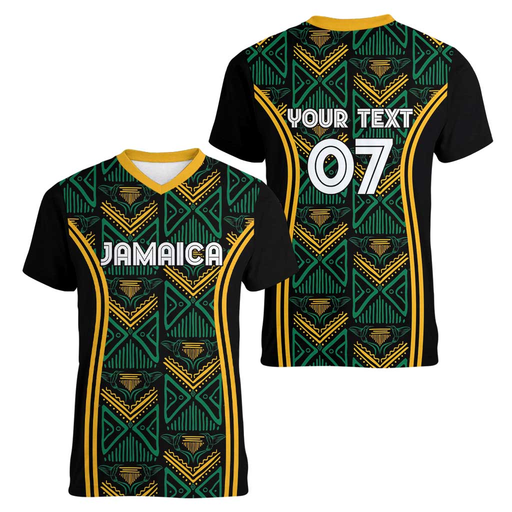 Jamaica Reggae Boyz Custom Women V-Neck T-Shirt Ethnic Motifs - Wonder Print Shop