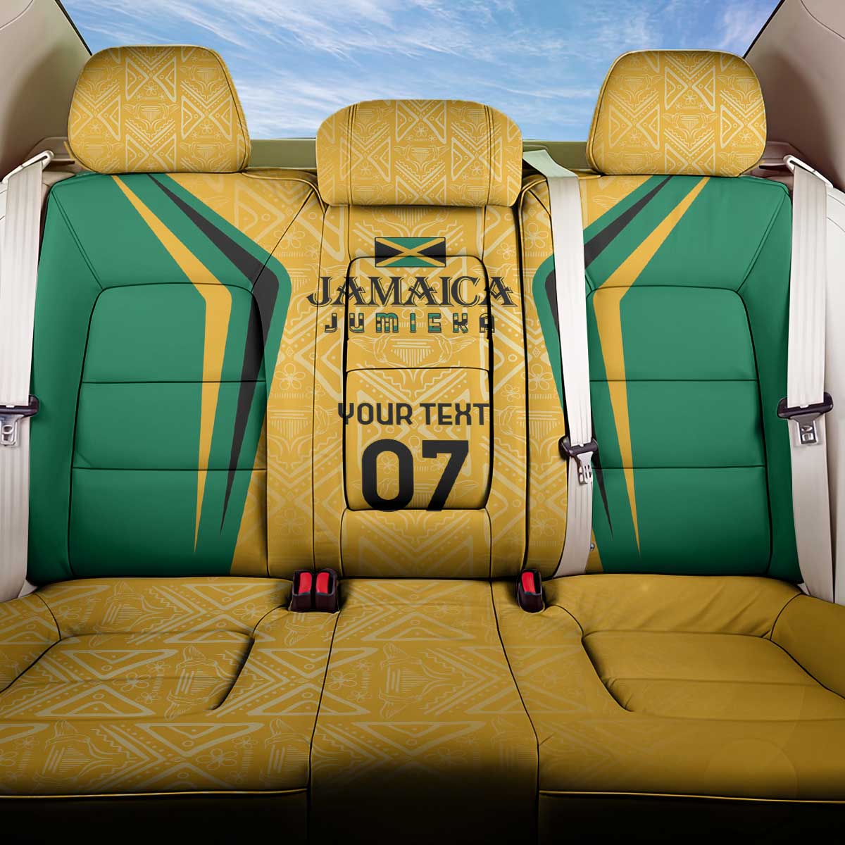 Jamaica Custom Back Car Seat Cover Ethnic Motifs - Gold Accents LT7 - Wonder Print Shop
