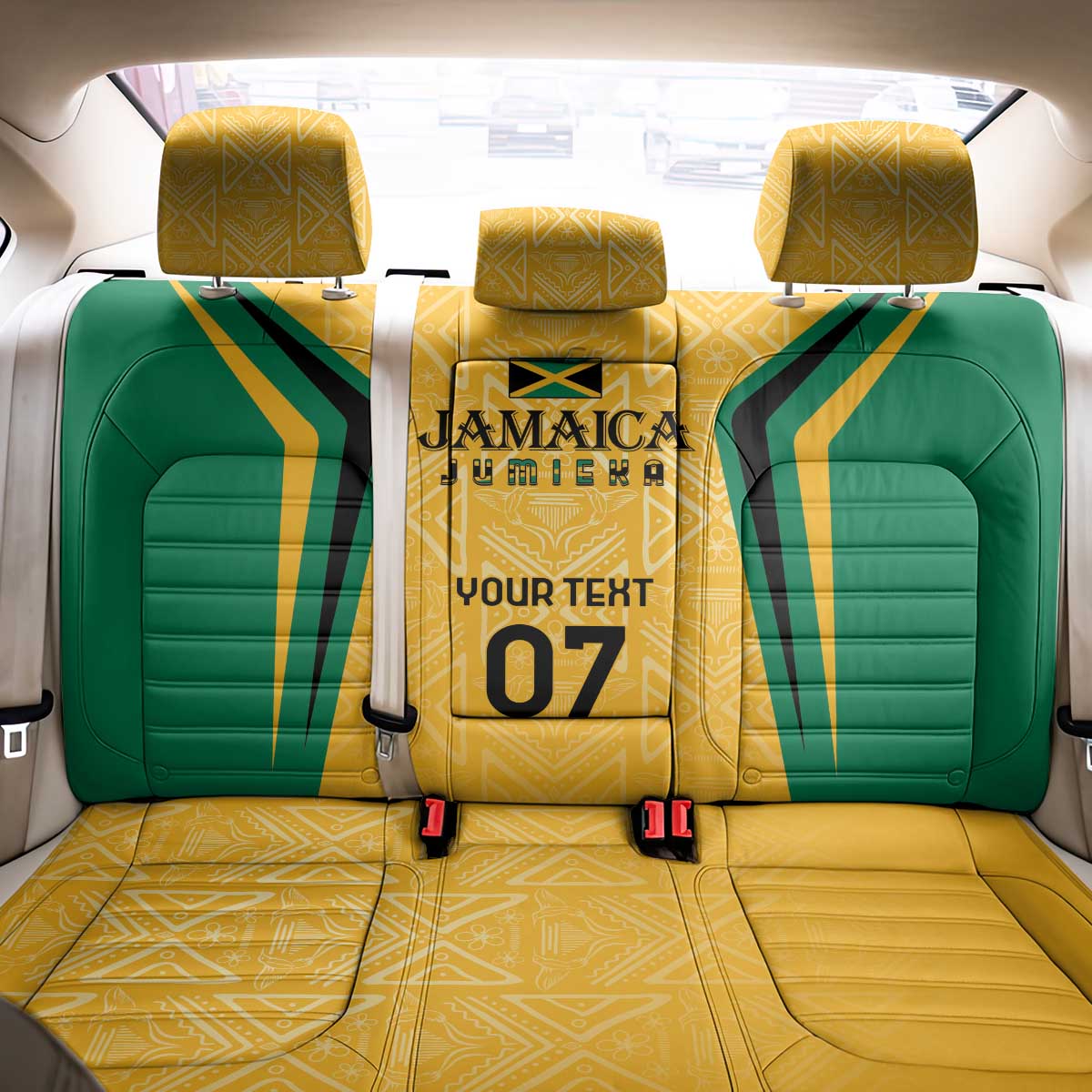 Jamaica Custom Back Car Seat Cover Ethnic Motifs - Gold Accents LT7 - Wonder Print Shop