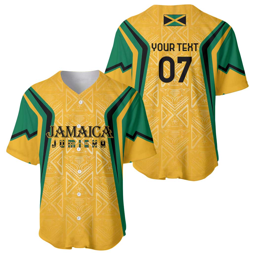 Jamaica Custom Baseball Jersey Ethnic Motifs - Gold Accents LT7 - Wonder Print Shop