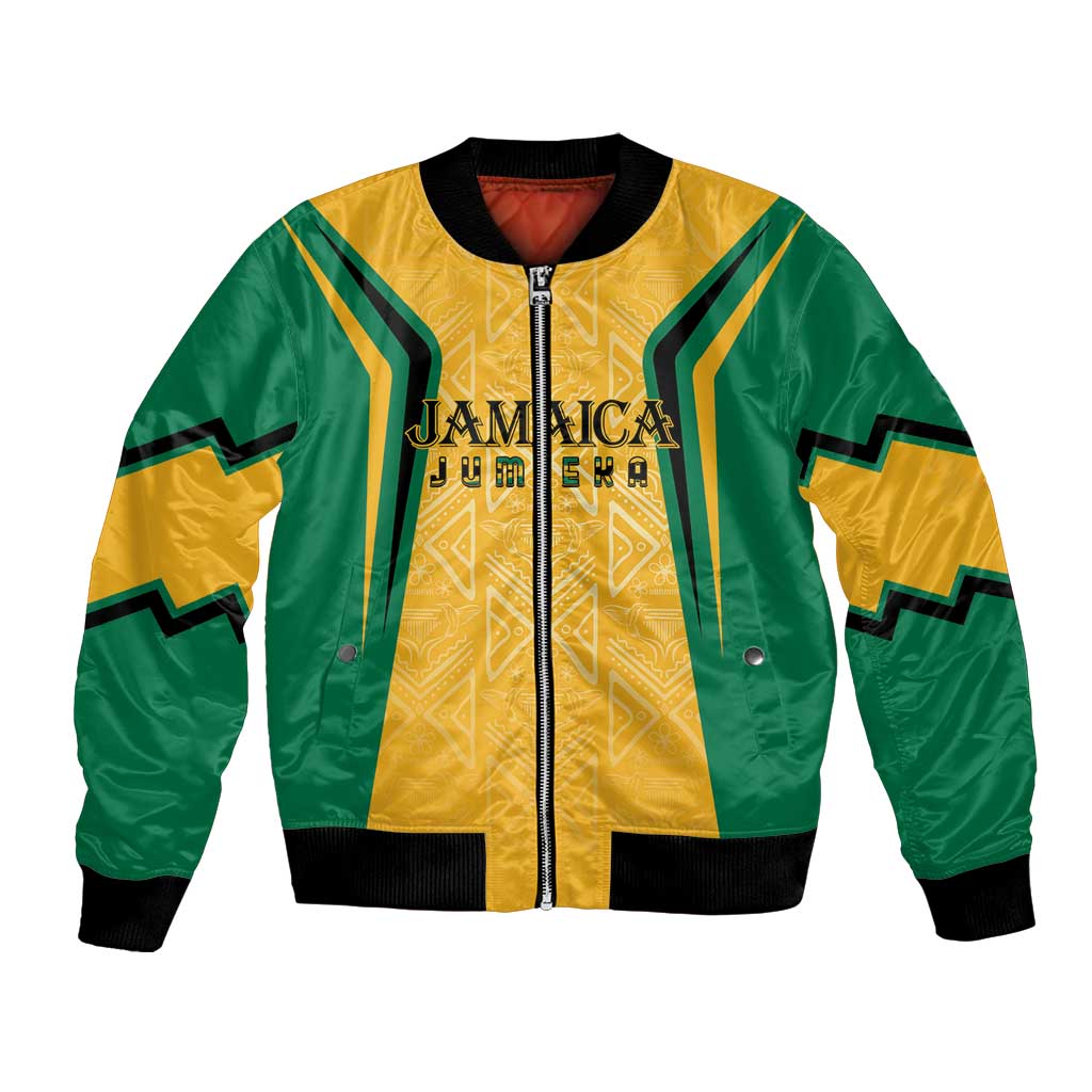 Jamaica Custom Bomber Jacket Ethnic Motifs - Gold Accents LT7 - Wonder Print Shop