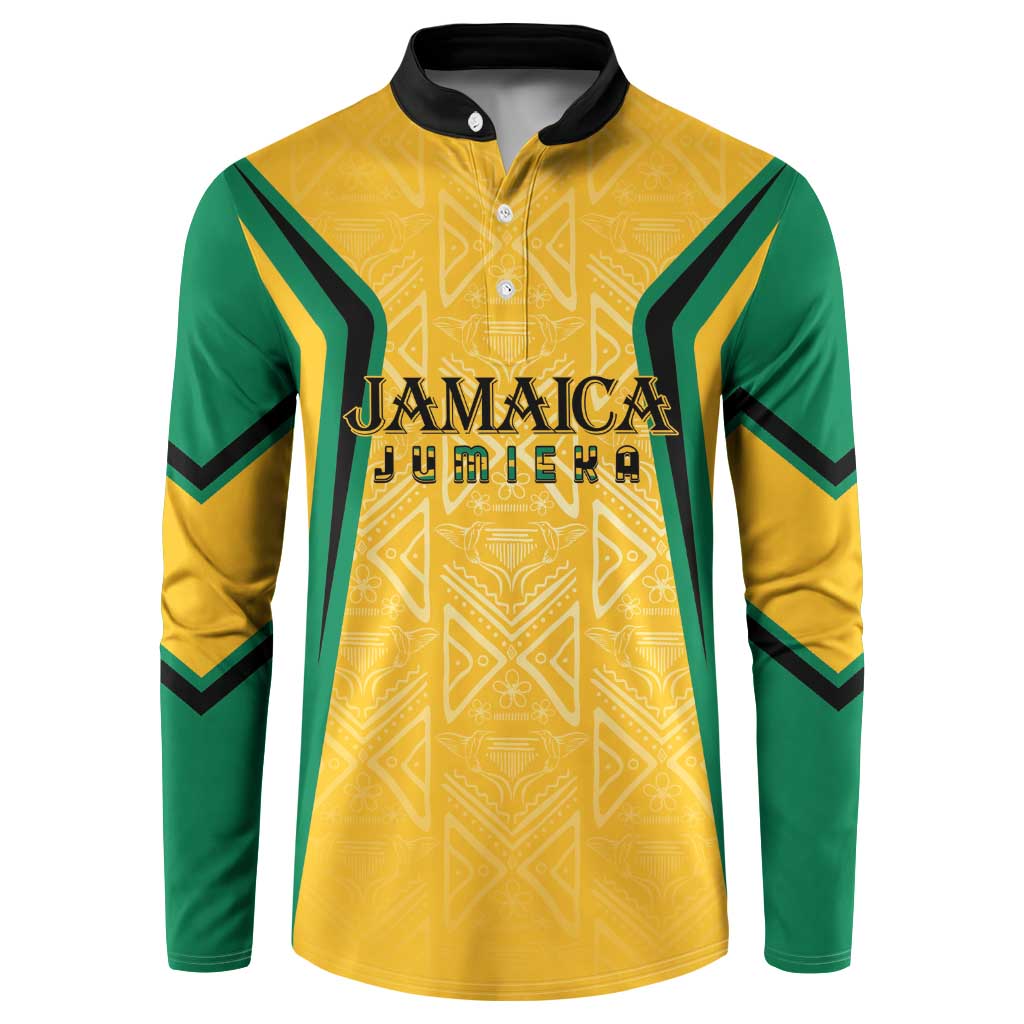 Jamaica Custom Button Sweatshirt Ethnic Motifs - Gold Accents LT7 - Wonder Print Shop