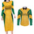 Jamaica Custom Couples Matching Long Sleeve Bodycon Dress and Long Sleeve Button Shirt Ethnic Motifs - Gold Accents LT7 - Wonder Print Shop